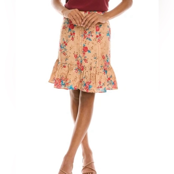 WALTER Baker Ilaria Mini Skirt Botanical Eyelet Button Accents Flared Hem SZ 4